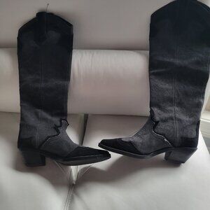 Zara Cloth / Suede Cowboy Boots Grey / Black 37(7) fits 36(6)